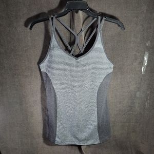 Tuff Athletics 404116 Grey White Stripes Multi-Strap Yoga Tank Top VG L
